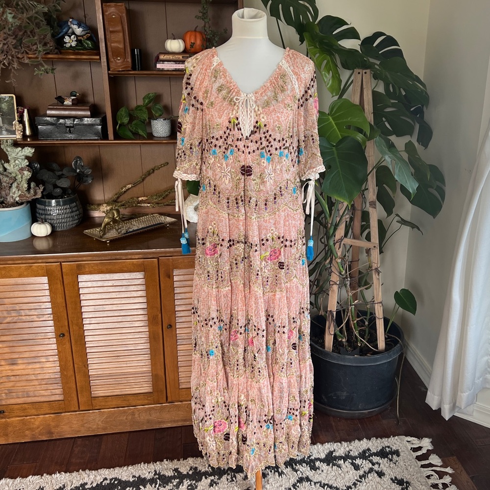 Free People Party Rosalie Beaded Mesh Maxi Specialty Dress S - Picture 15 of 16